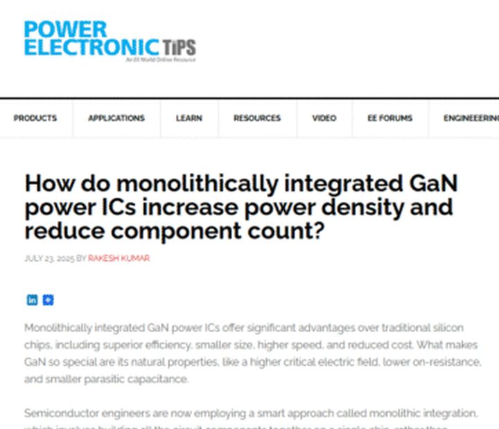 Screenshot: How do monolithically integrated GaN power ICs increase power density and reduce component count?